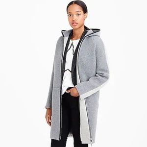 STADIUM-CLOTH COLORBLOCK HOODED ZIP COAT